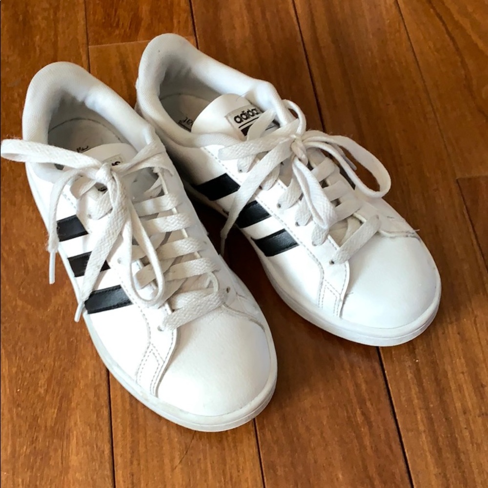 Adidas Women's White Sneakers with Black Stripes